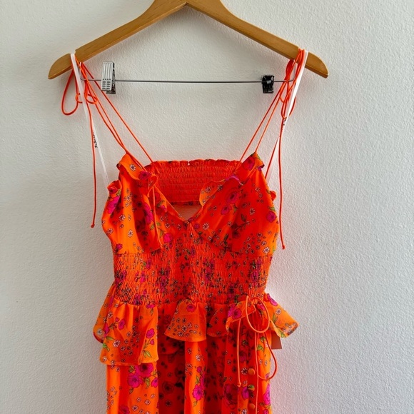 NWT For Love & Lemons Peony Asymmetric High-Low Floral Orange Maxi Dress Small - Picture 6 of 16